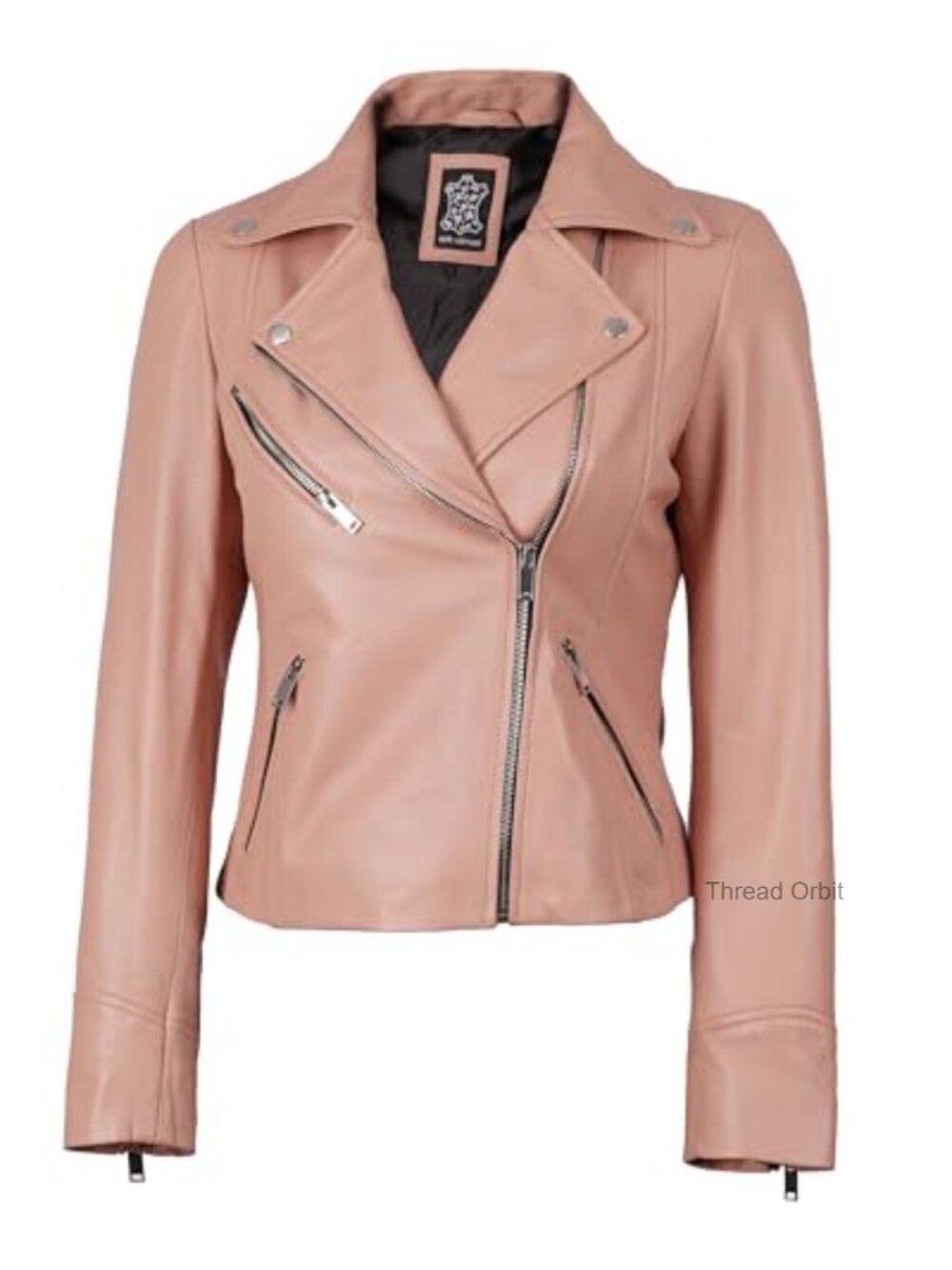 Women's Real Lambskin Leather Moto Jacket Asymmetrical Zip Long Sleeve